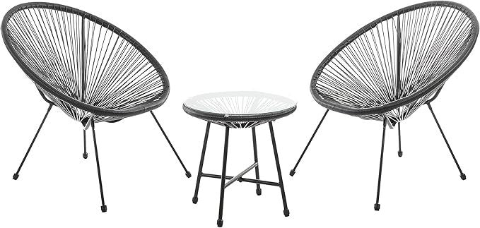 3pc Outdoor Rattan Bistro Set 2 Chairs + Glass Table Garden Patio