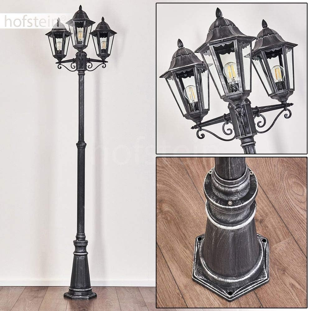 Lignac 245cm 3-Arm Vintage Outdoor Lamp Post Black Silver IP44