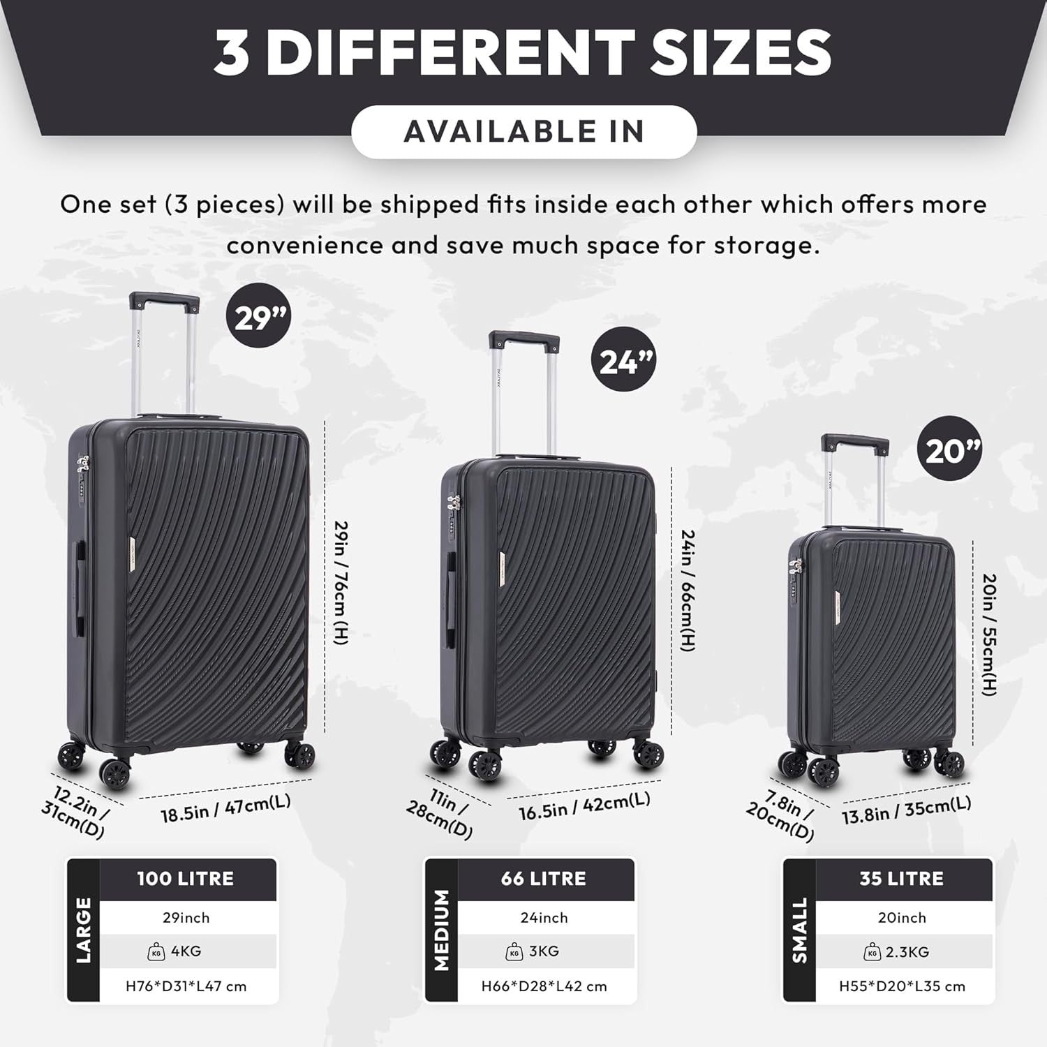Lightweight Medium Check In Suitcase 24 Inch ABS Hard Shell 4 Spinner