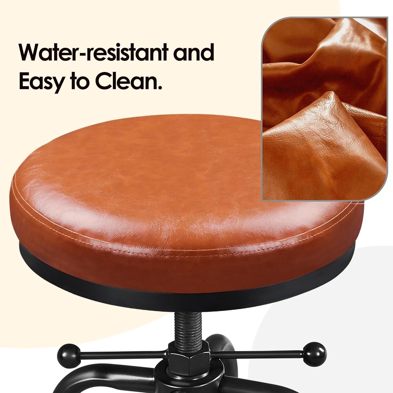 Light Brown Adjustable Bar Stool – Round Rustic Kitchen Counter Chair