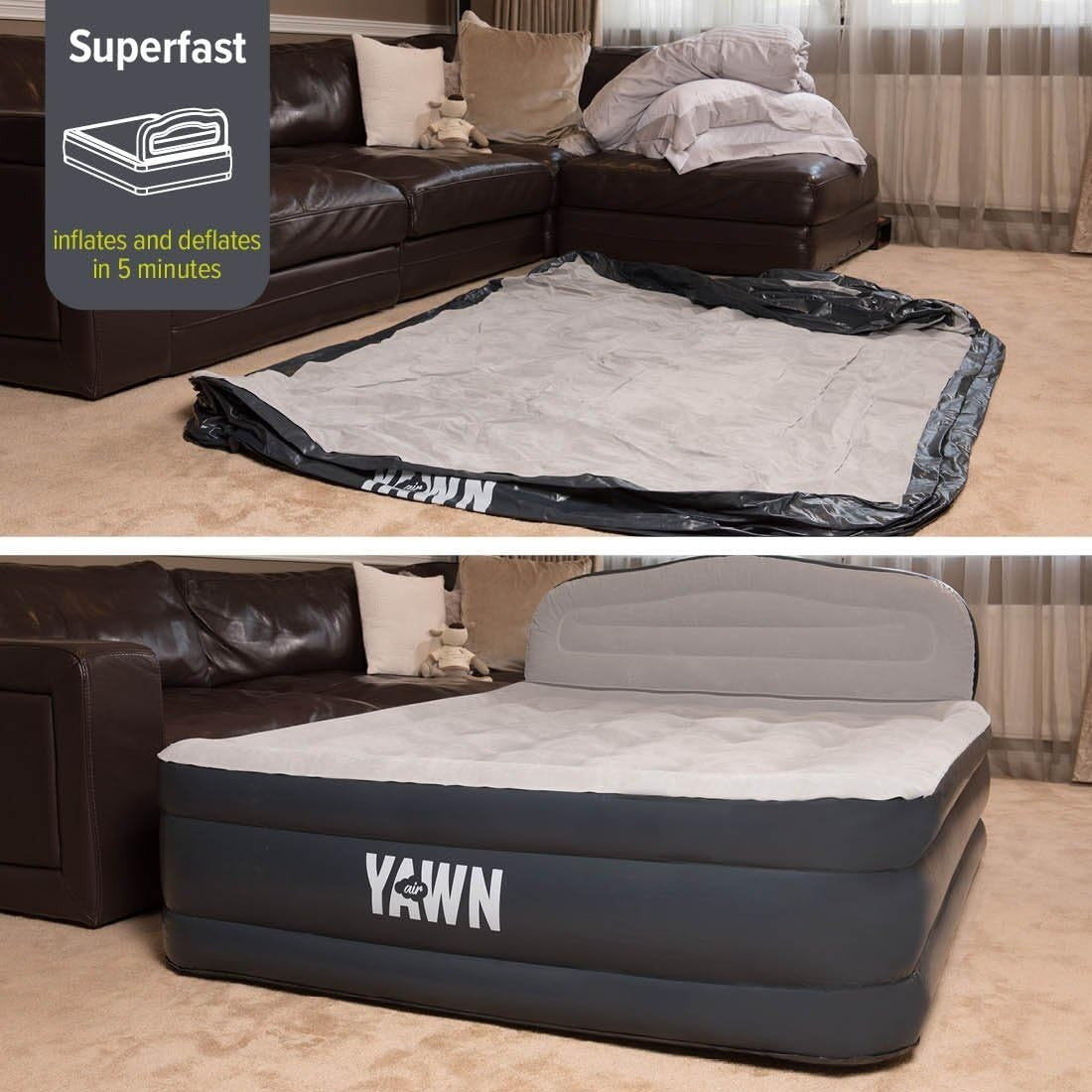 Double Air Bed With Headboard Built In Pump Luxury Inflatable Guest Mattress