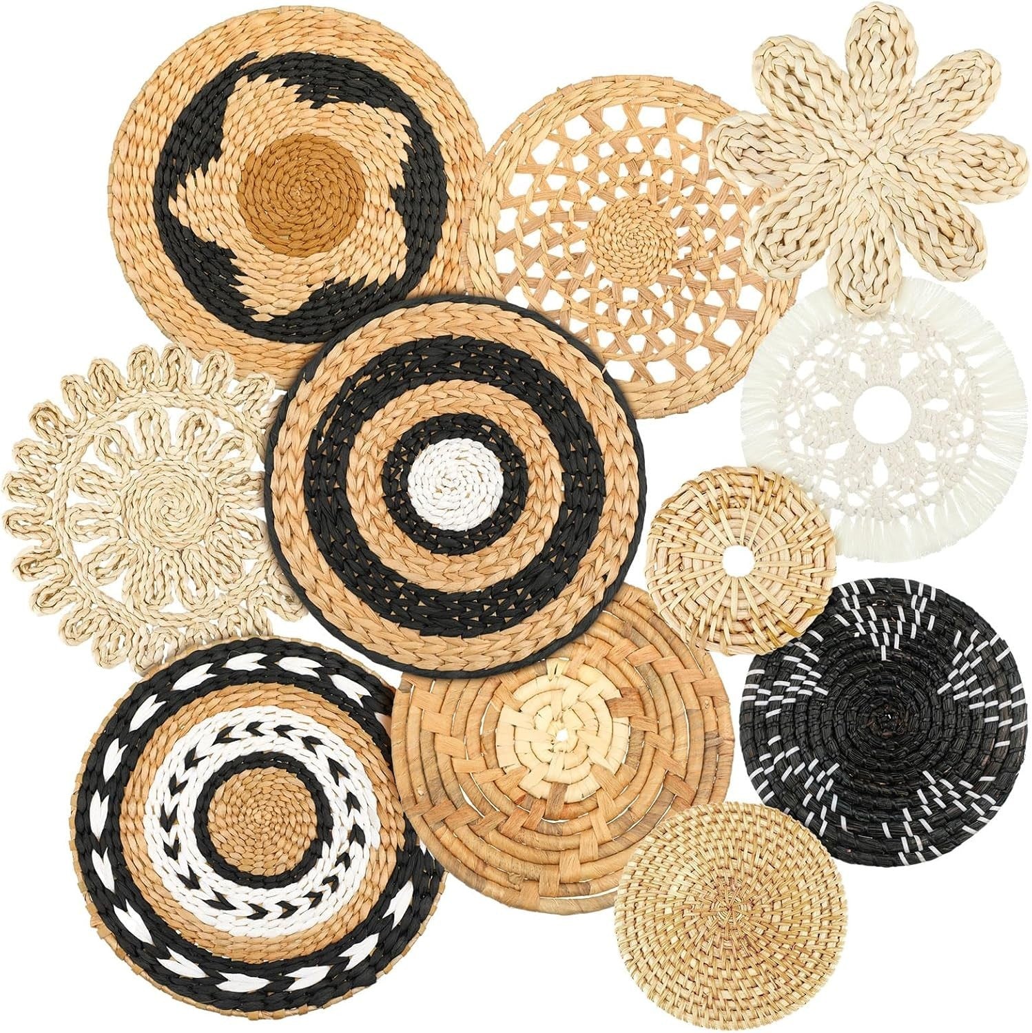 11PCS Boho Woven Wall Baskets Multi-Size Bulrush Farmhouse Decor