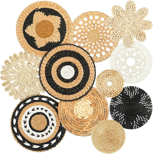 11PCS Boho Woven Wall Baskets Multi-Size Bulrush Farmhouse Decor