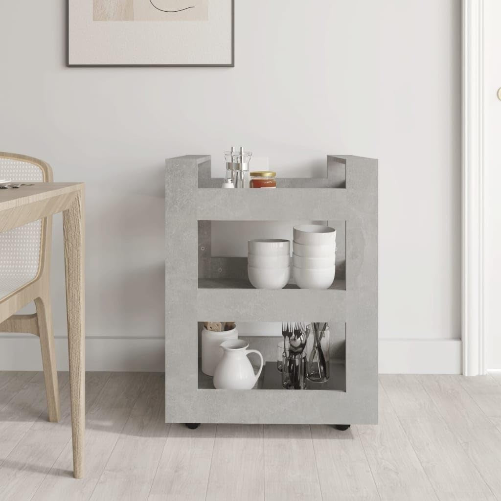 Concrete Grey Rolling Kitchen Trolley 3 Shelf Storage Cart