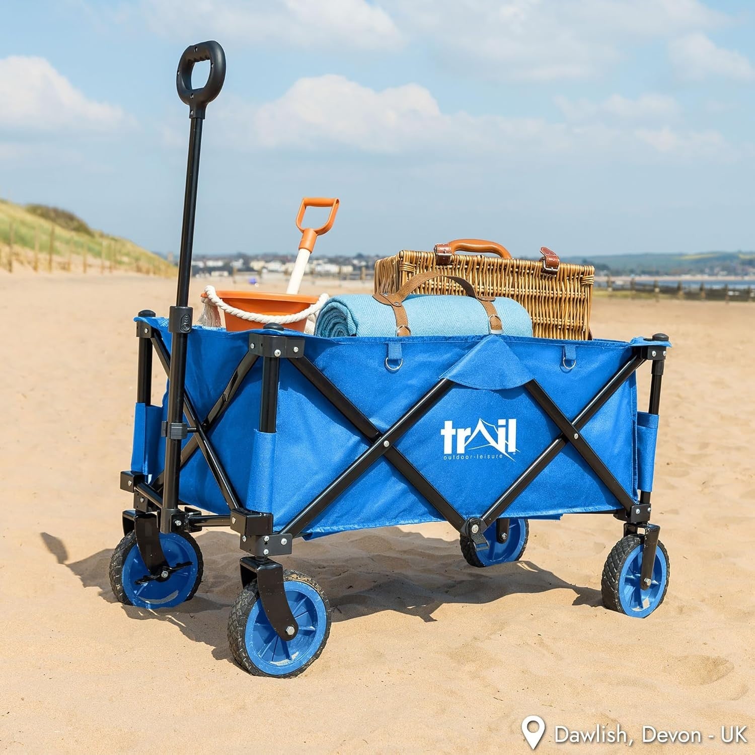Heavy Duty Folding Camping Trolley 80kg Wagon Cart Big Wheels Adjustable Handle