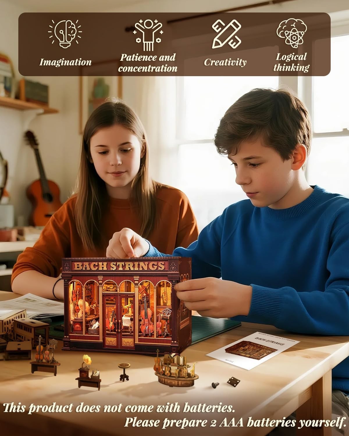 DIY Book Nook Kit Classical Music Workshop LED Miniature Bookend Decor