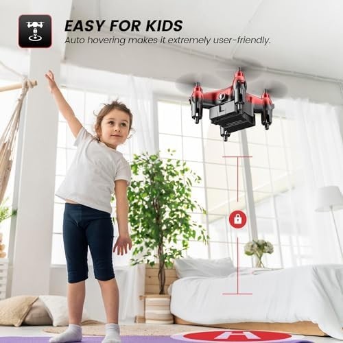 Mini Kids Drone with 3 Batteries, Auto Hover, 3D Flip & Headless Mode – Red