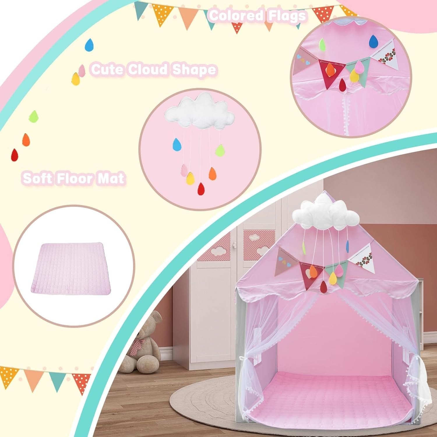 Pink Princess Kids Play Tent Wendy House Pop Up Indoor Castle
