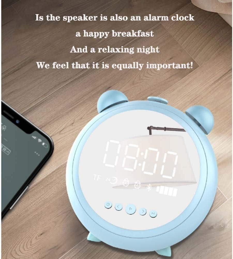 Blue Mini Alarm Clock Bluetooth Speaker Night Light Portable Loud Sound