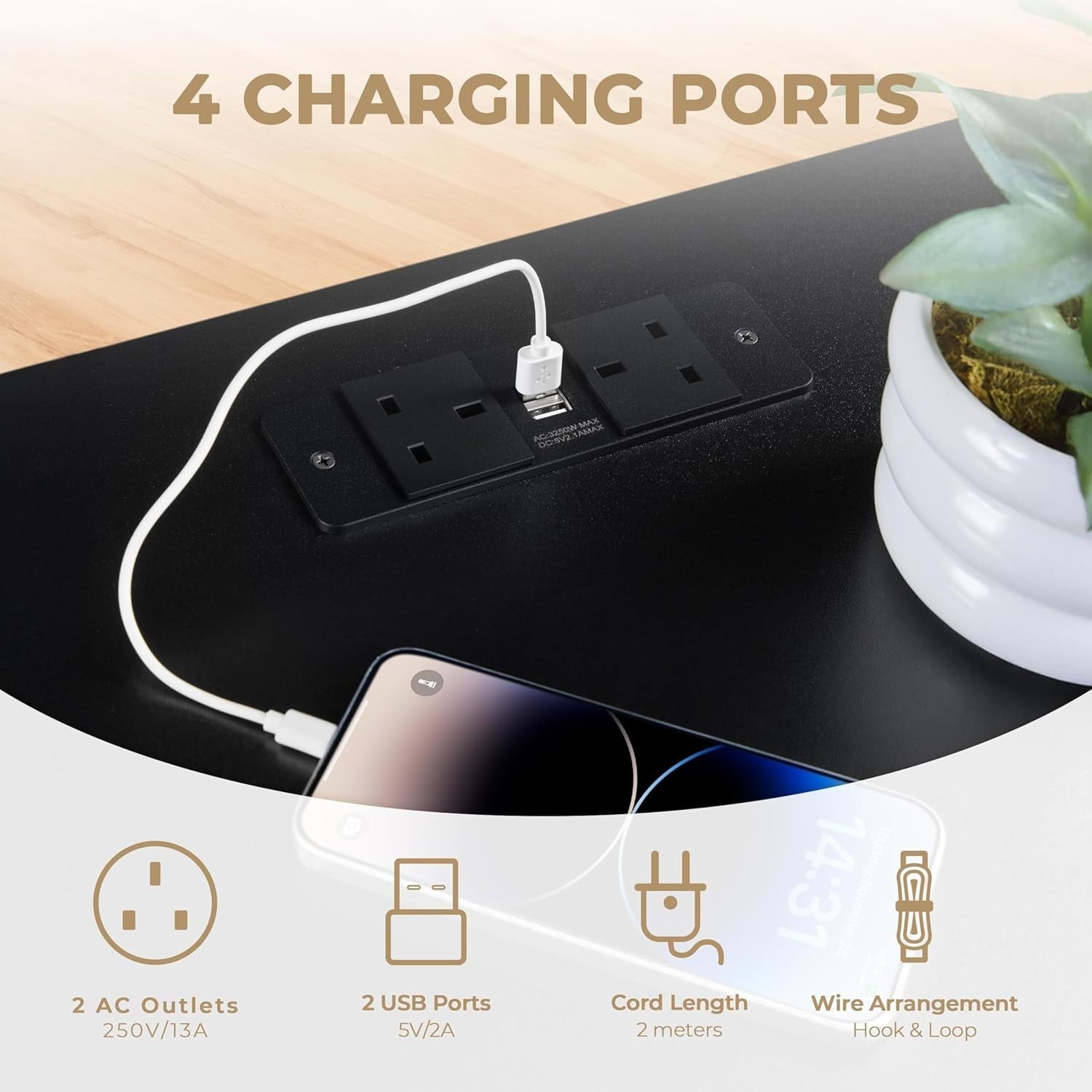Set of 2 Black Bedside Tables with USB Charging Ports | Modern 3 Drawer