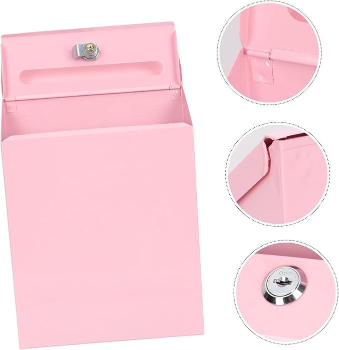 Wall-Mounted Pink Iron Mailbox Lockable Suggestion Box Modern Letter Holder