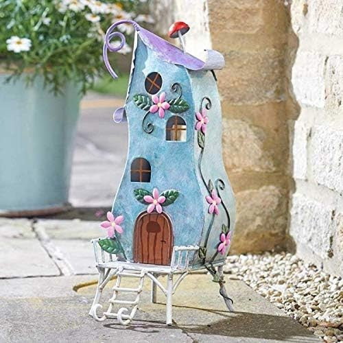 Pixie Palace Fairy House Garden Ornament Metal Weatherproof Hand-Painted 35cm