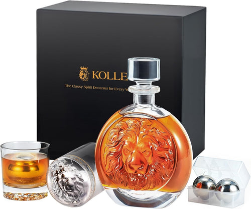 Luxury Lion Whiskey Decanter Gift Set with 2 Glasses & Ice Stones 709ml