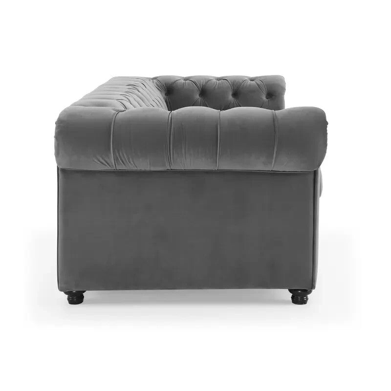 Velvet Chesterfield Pull Out Sofa Bed 2 Seater With Mattress Grey