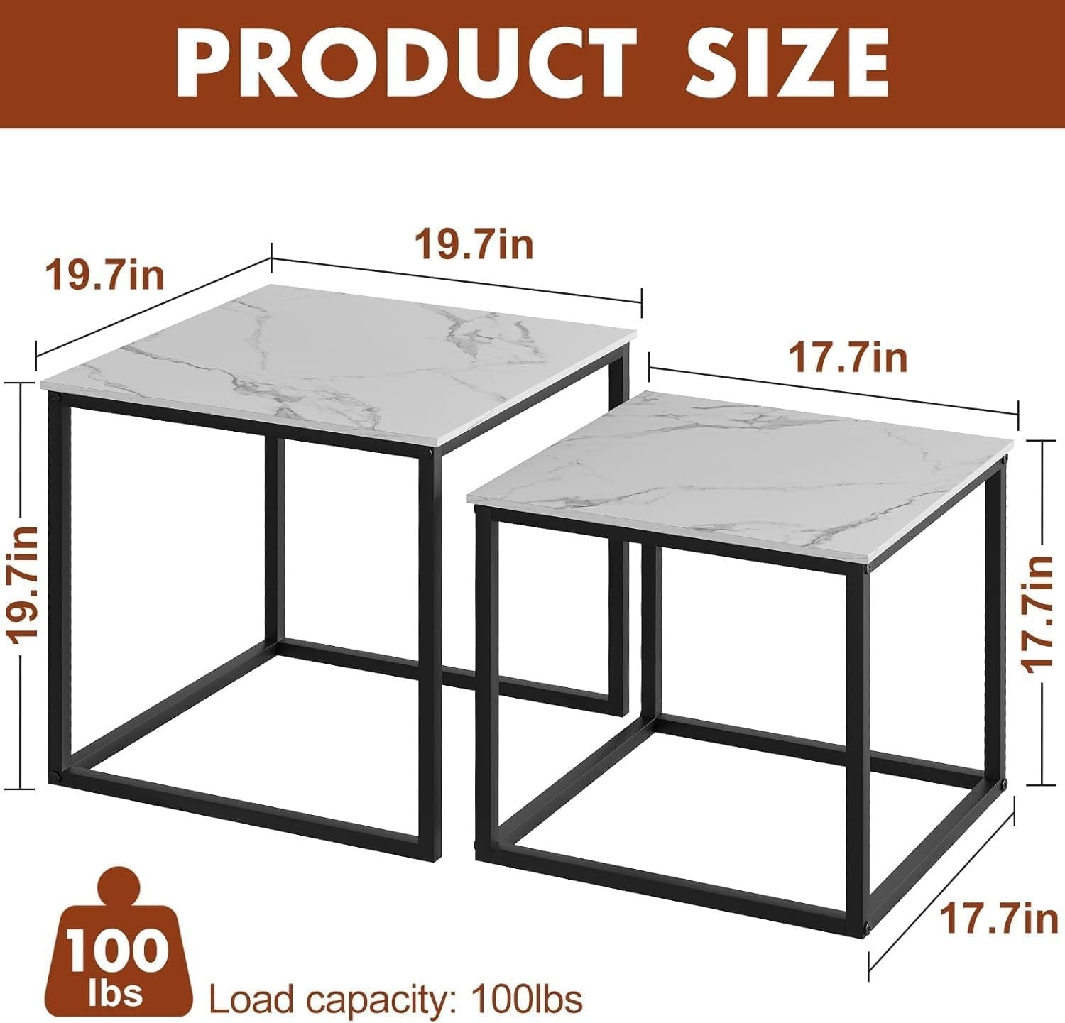Black Nesting Coffee Table Set Modern Square Side End Tables Metal Frame