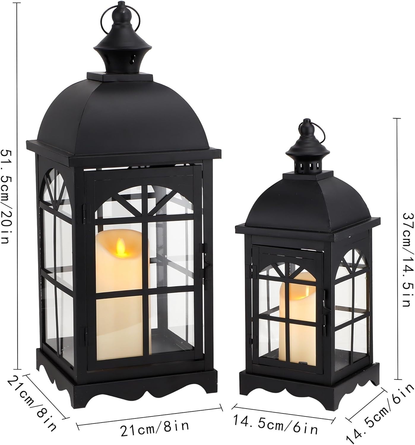 Set of 2 Black Vintage Hanging Candle Lanterns 51.5 cm