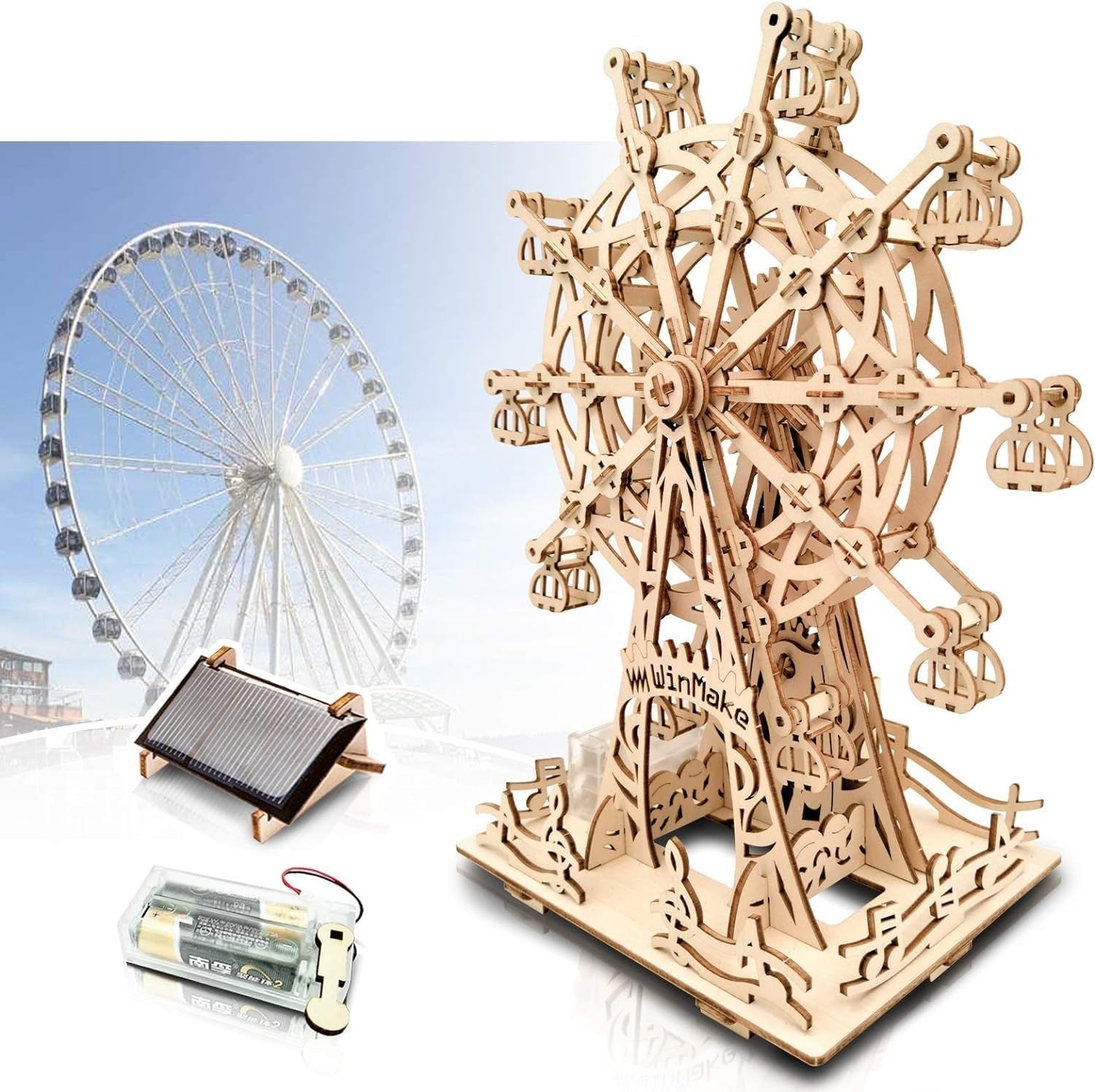 DIY 3D Wooden Ferris Wheel Puzzle Kit – STEM Model, Solar Powered Toy