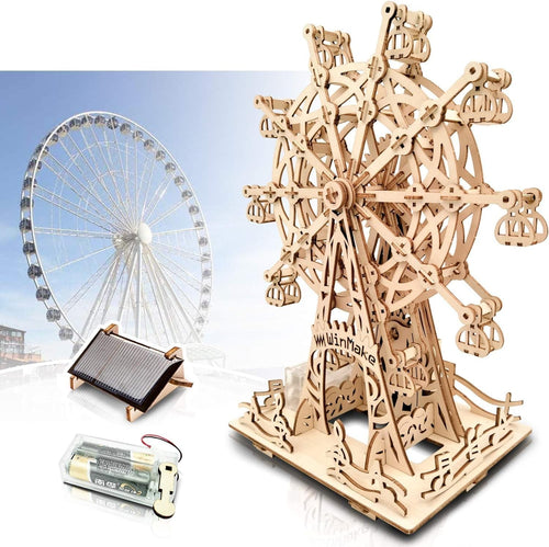 DIY 3D Wooden Ferris Wheel Puzzle Kit – STEM Model, Solar Powered Toy