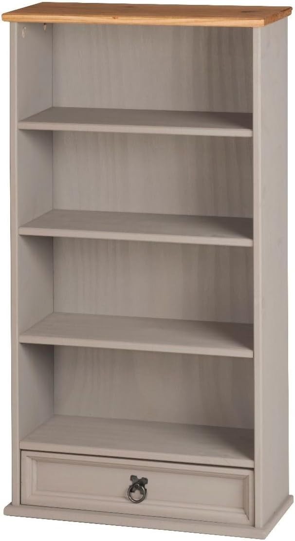 Grey Solid Pine DVD CD Storage Bookcase 1 Drawer Media Rack Unit