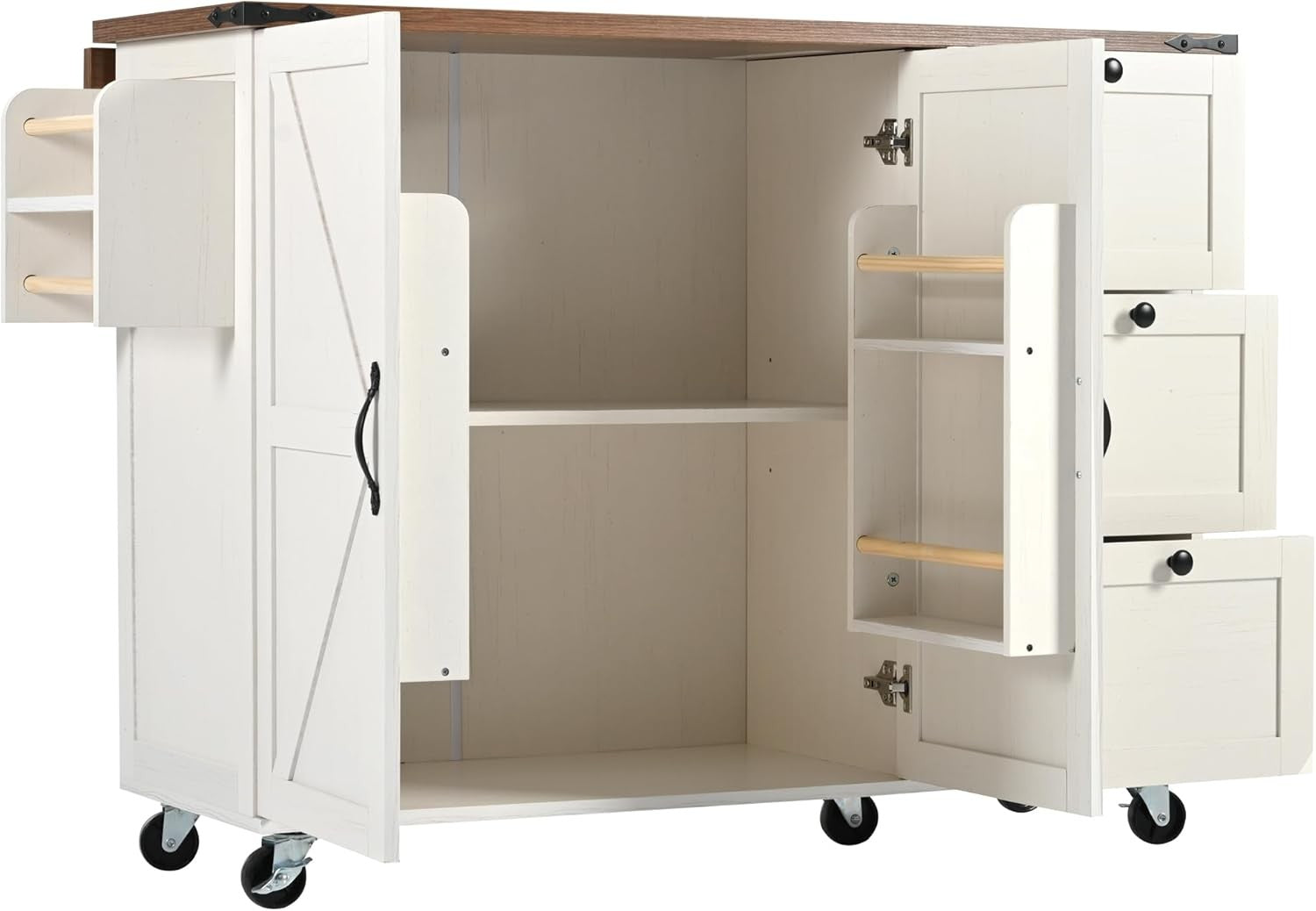 Kitchen Island Cart with Extendable Worktop, 2 Door Cabinet & 3 Drawers