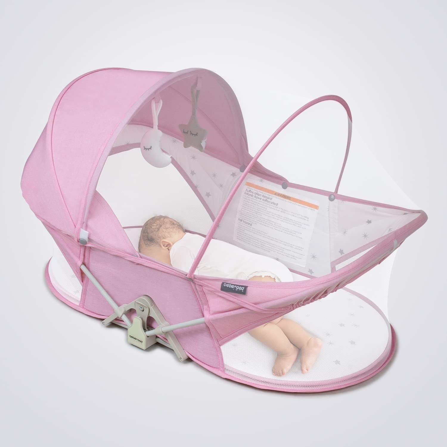 Portable Baby Travel Bassinet Crib with Mattress Foldable Cot & Canopy Pink