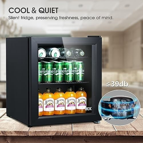 48L Mini Fridge Glass Door Compact Beverage Cooler Black