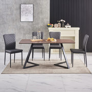 Oak Dining Table Set with 6 Grey Faux Leather Chairs, 150x80cm, Modern Kitchen