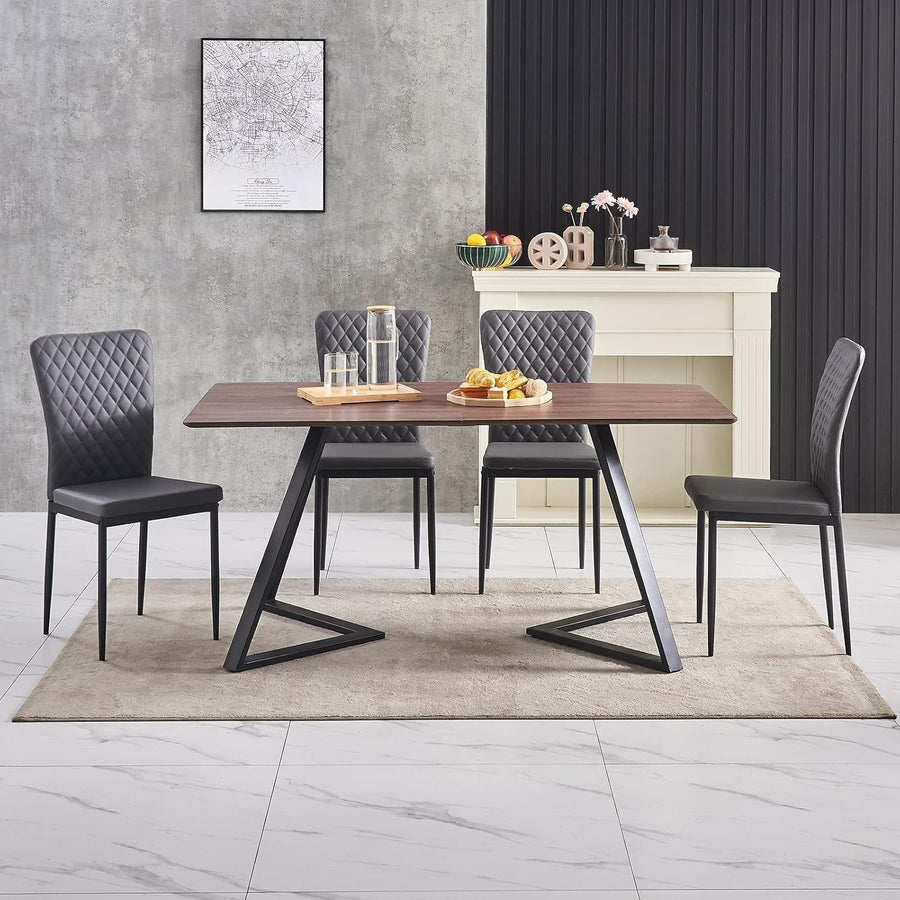 Oak Dining Table Set with 6 Grey Faux Leather Chairs, 150x80cm, Modern Kitchen