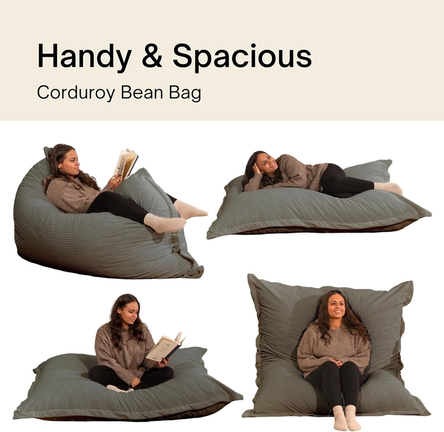 XXL Foam Bean Bag Dark Grey Sofa for Adults-Kids Corduroy Floor Seat 180x140cm