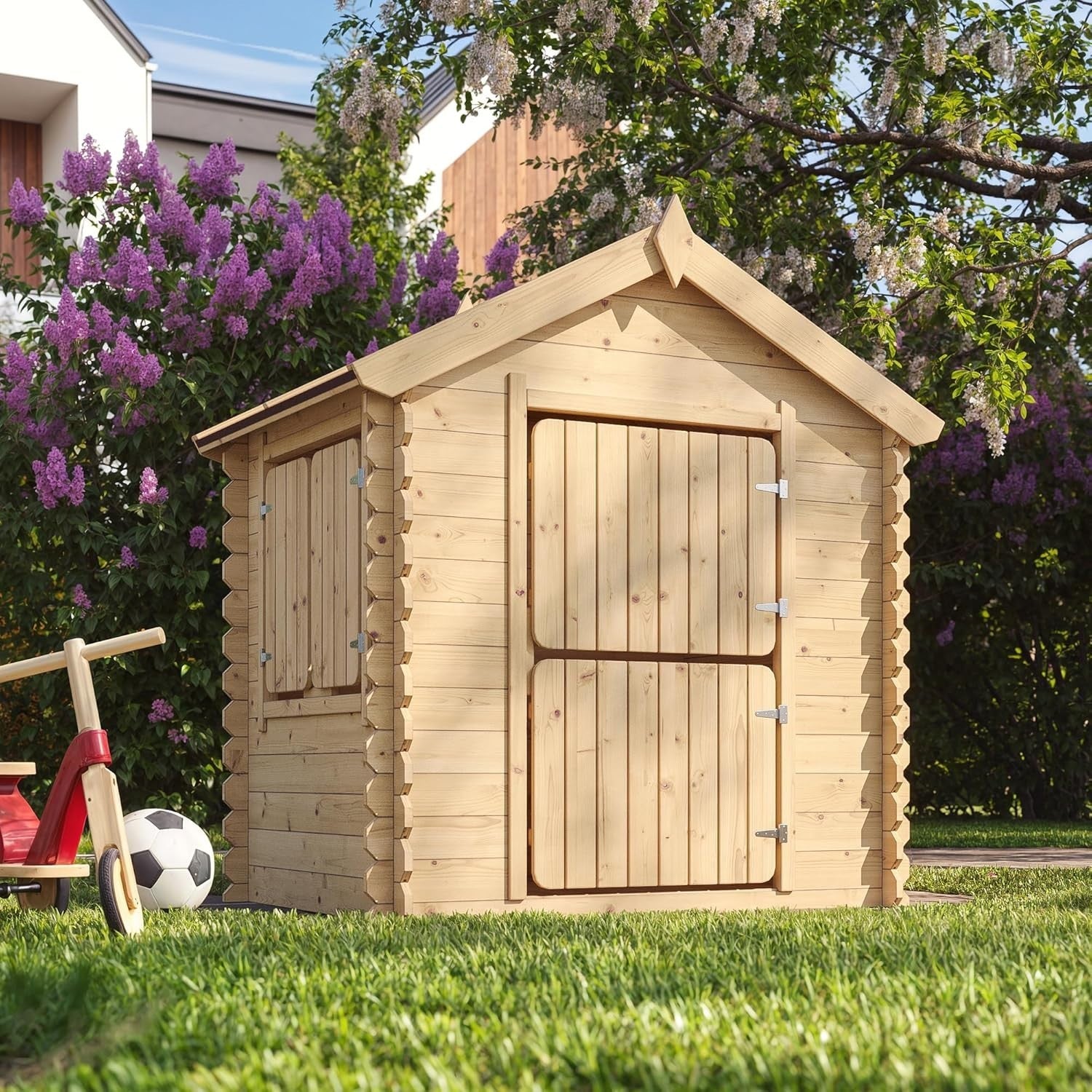 Solid Wood Garden Playhouse for Kids Outdoor Wendy House 19mm Panels