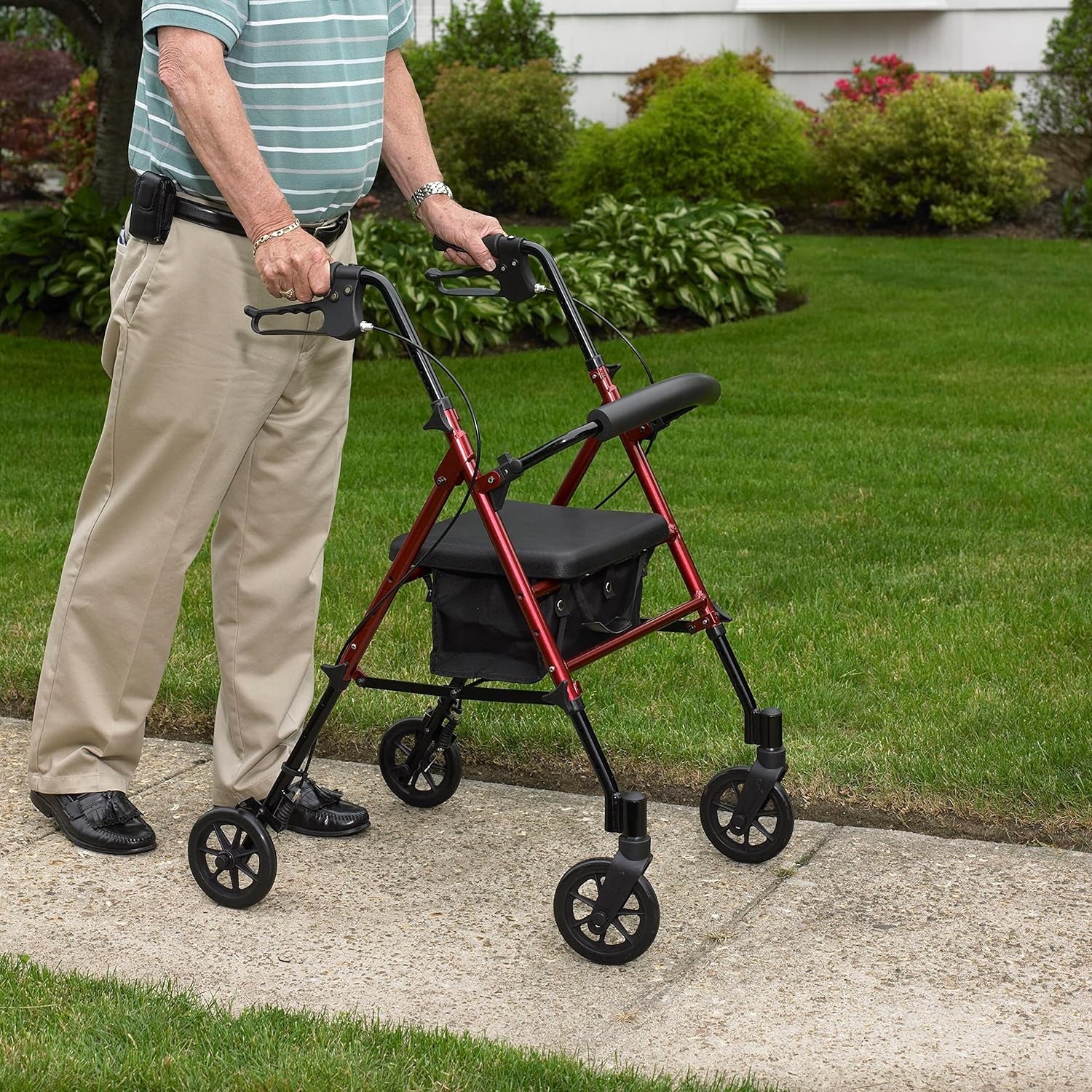 Lightweight Folding Rollator Walker with Seat Underseat Bag Adjustable Height