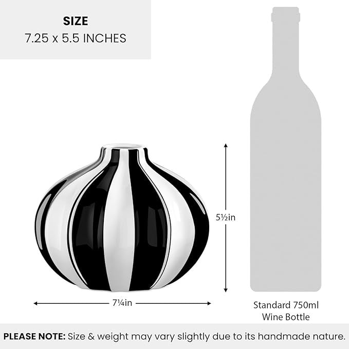 Black White Ceramic Vase Modern Striped Table Decor Round Flower Vase