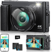 4K 64MP Vlogging Camera WiFi Flip Screen 16X Zoom SD Bundle
