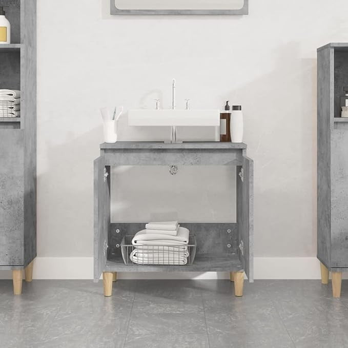 Concrete Grey Under Sink Bathroom Cabinet 58cm Modern Vanity Storage Unit