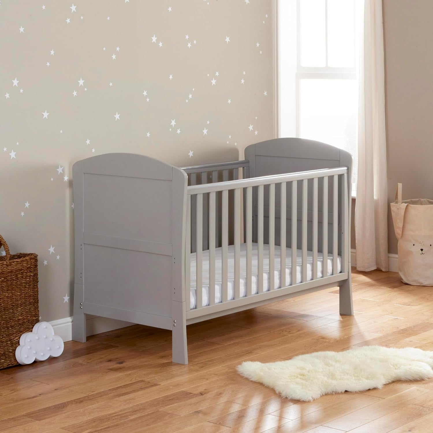 2pc Grey Nursery Furniture Set Drop Side Cot Bed Chest Drawers Storage