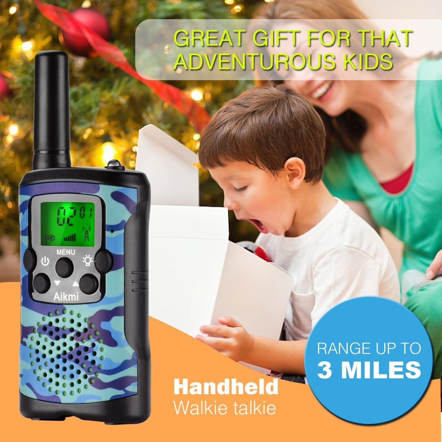 Kids Walkie Talkies 8 Channel 3KM Long Range Outdoor Toy Gift Blue Camo