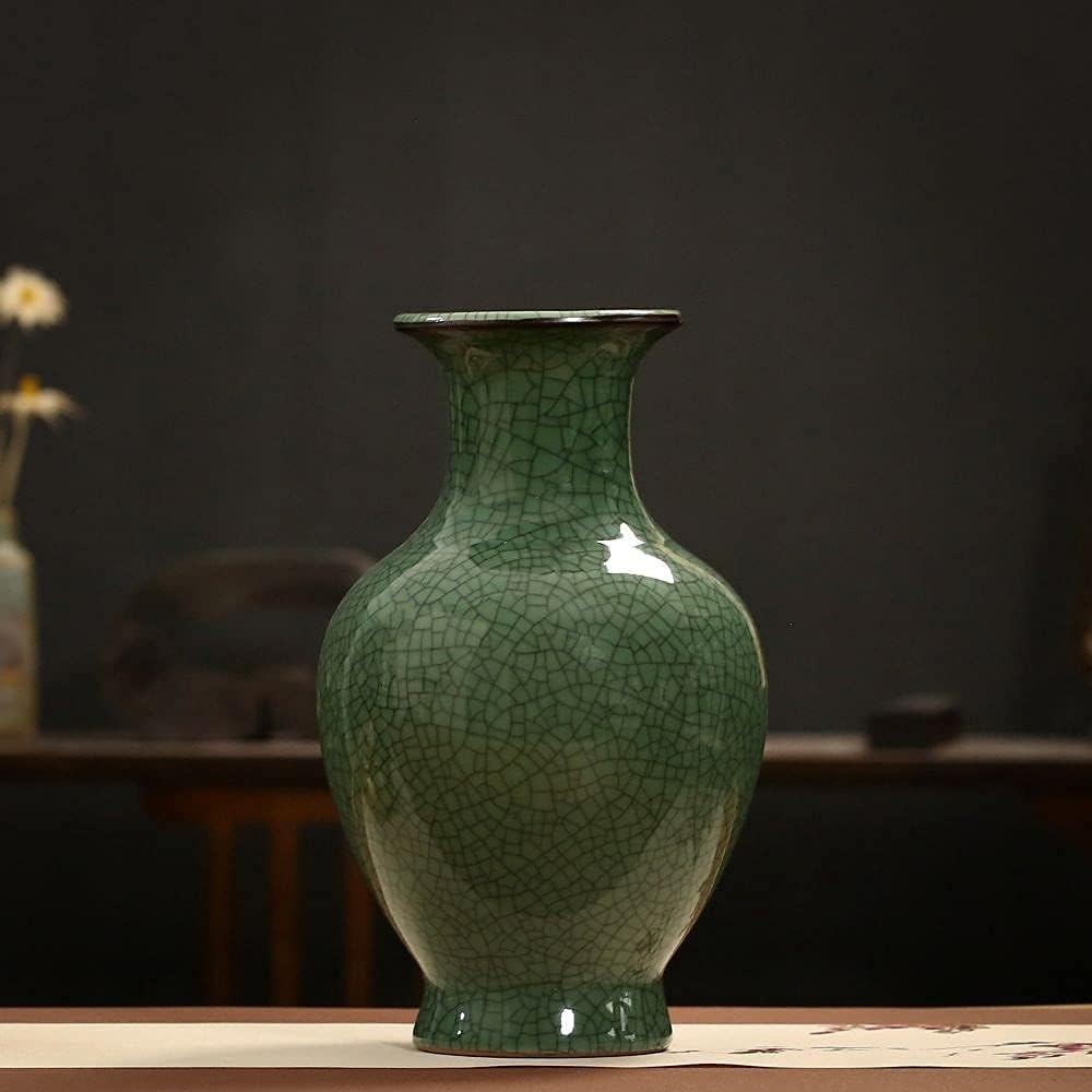 Large Green Crackle Glaze Ceramic Vase Handmade Porcelain Home Décor