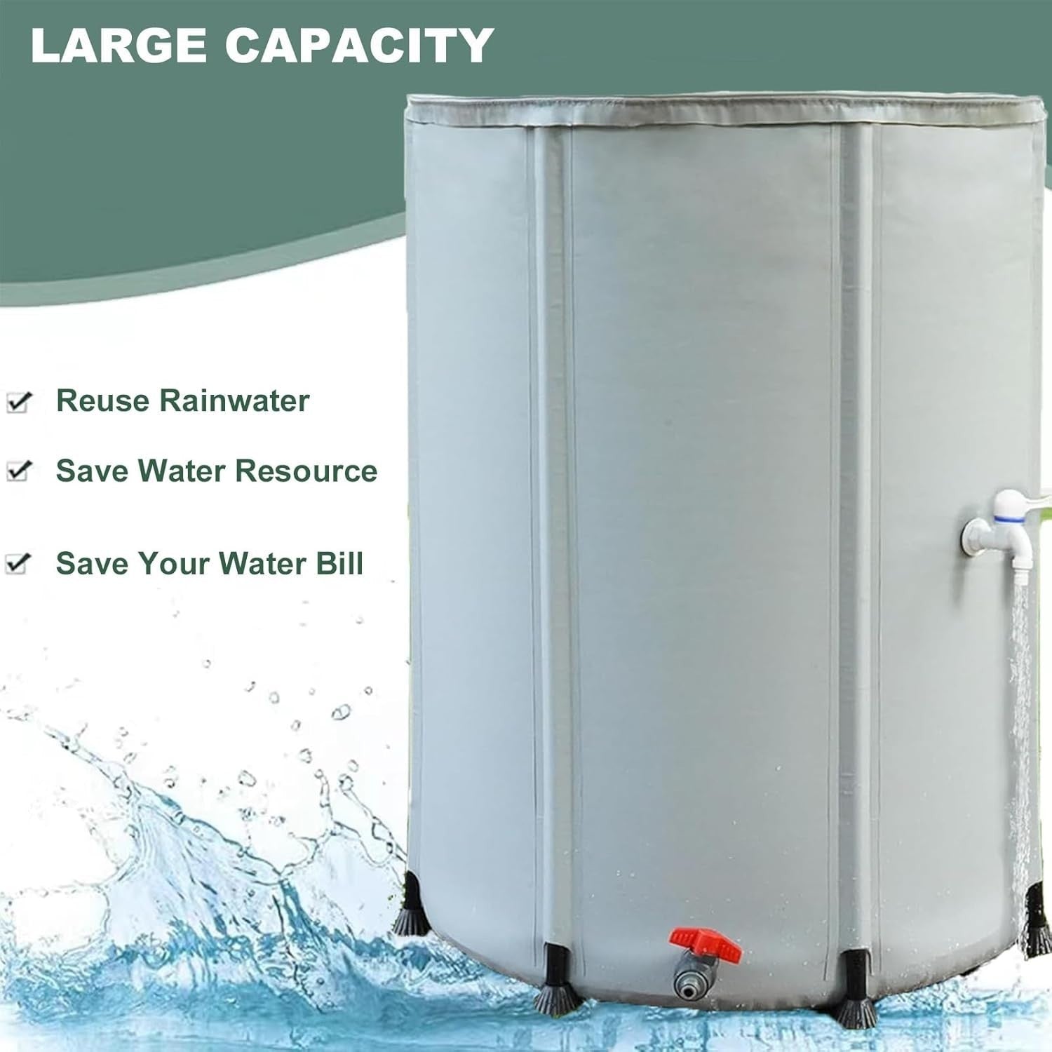 160L Foldable Rain Barrel with Stand Tap Outdoor Garden Water Collector Grey