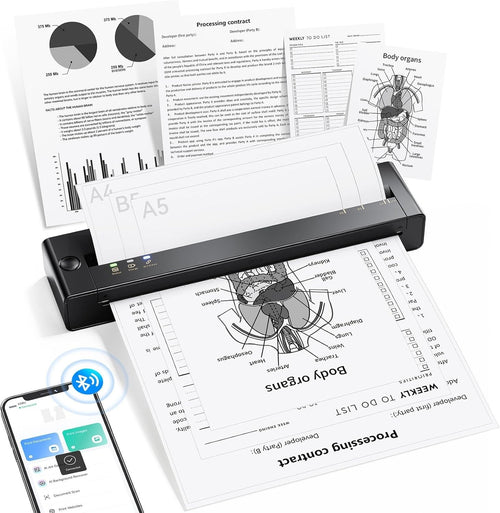 Black Portable Thermal Printer A4/A5/B5 Wireless Inkless Bluetooth Printer