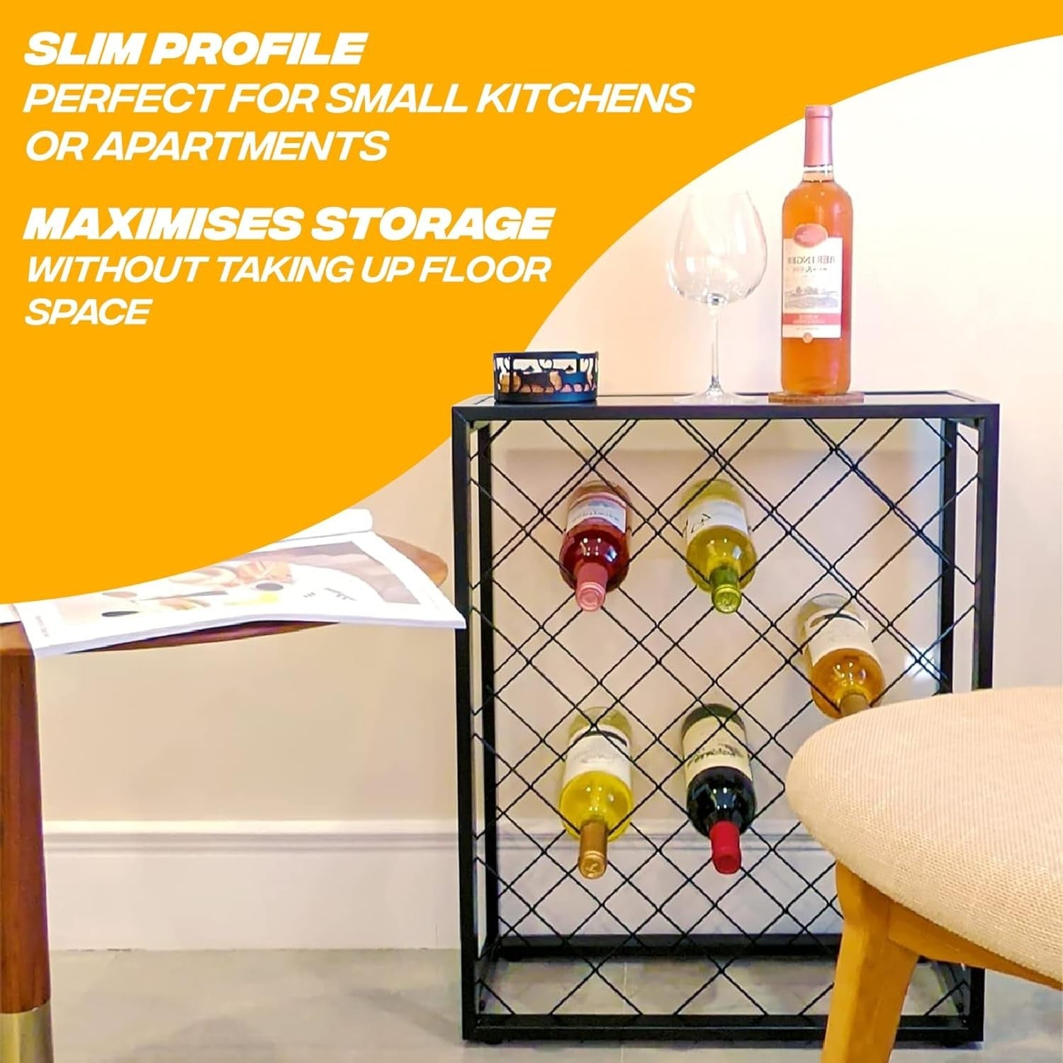 32 Bottle Wine Rack Freestanding Metal Wine Storage Shelf with Tabletop Black
