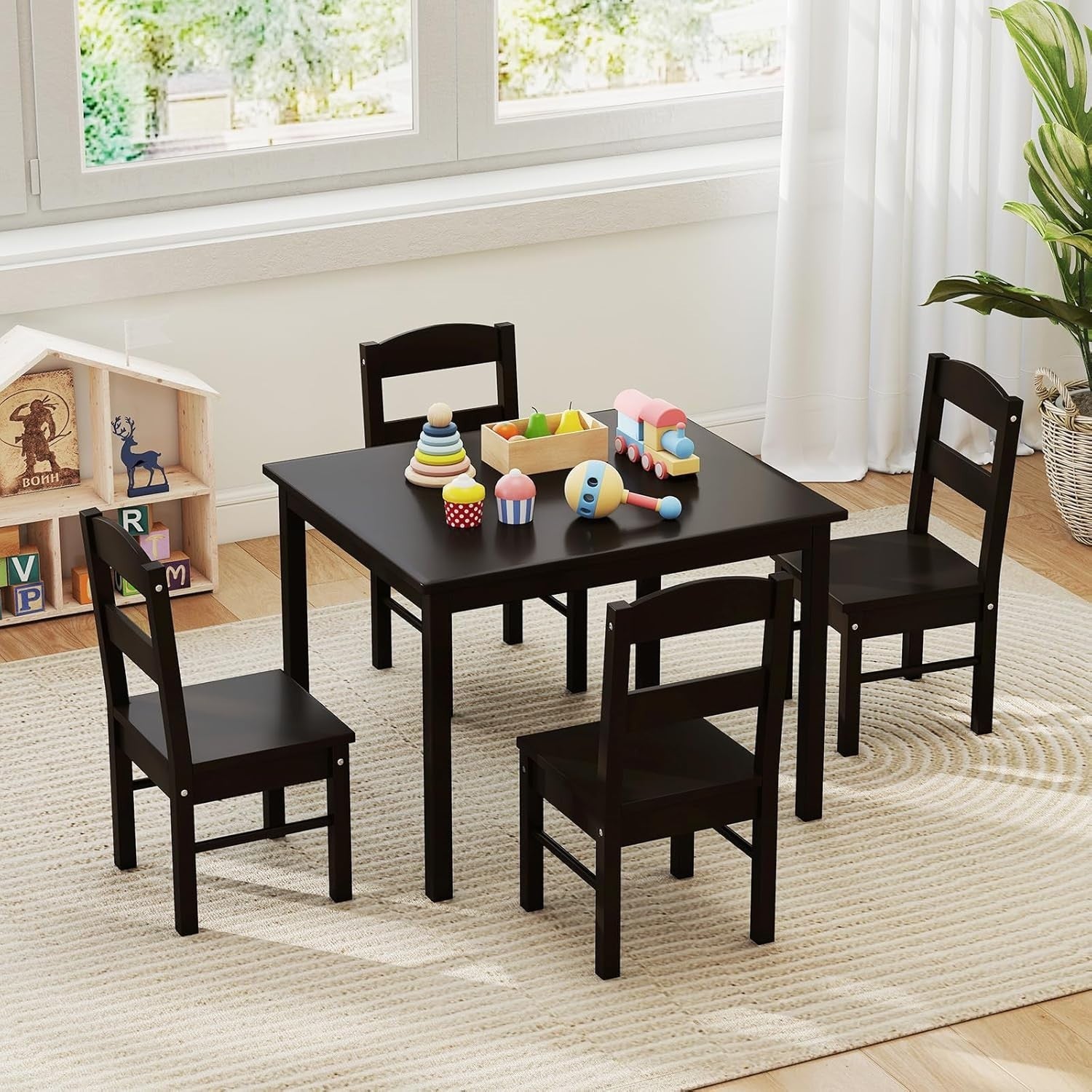 Kids Wooden Table and Chair Set, 4 Seats, Durable Activity & Study Furniture