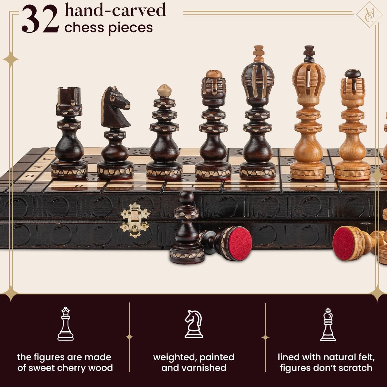 60cm Luxury Wooden Chess Set | Hand-Carved Metal & Wood Pieces | Premium Board