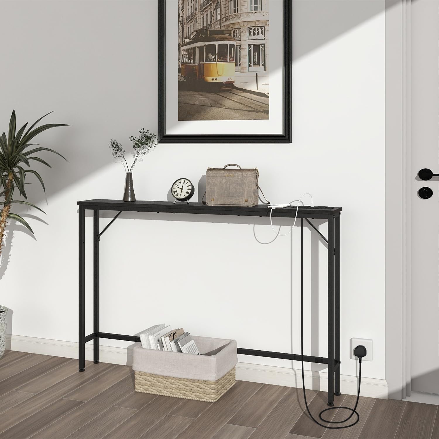 Slim Console Table with USB Ports & Charging Station, Space-Saving Design