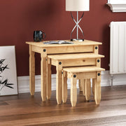 Pine Distressed Wax Nest of Tables Set of 3 Solid Wood Coffee End Side Table