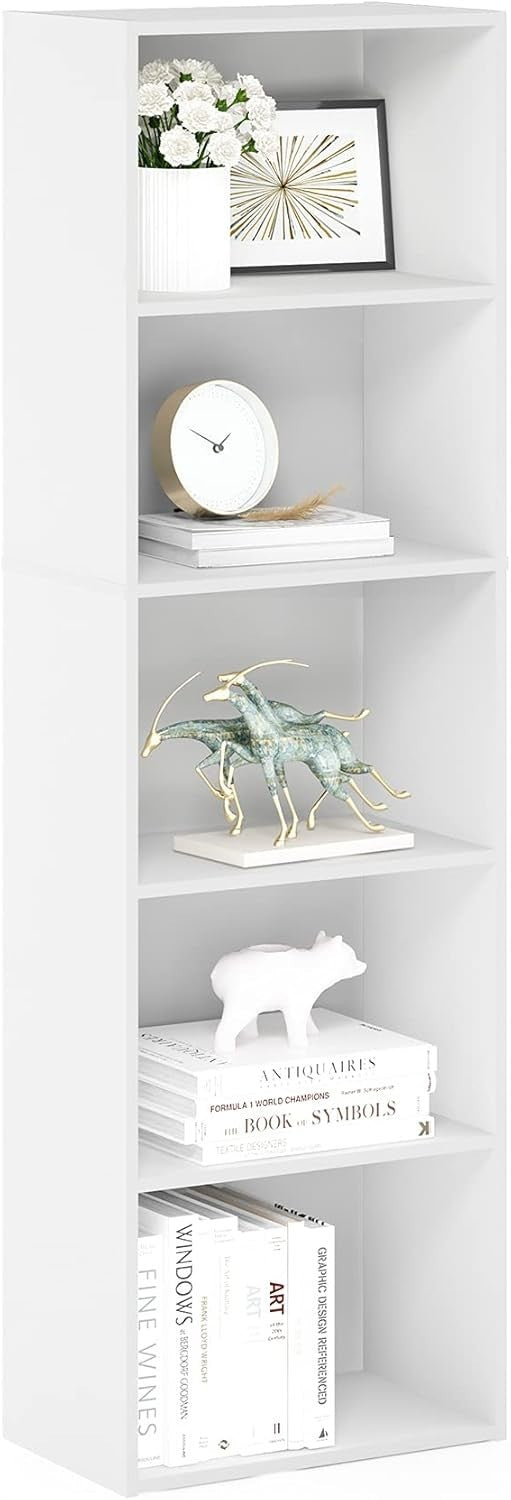 5 Tier Reversible Bookcase Storage Open Shelf Compact Organizer Bookshelf White