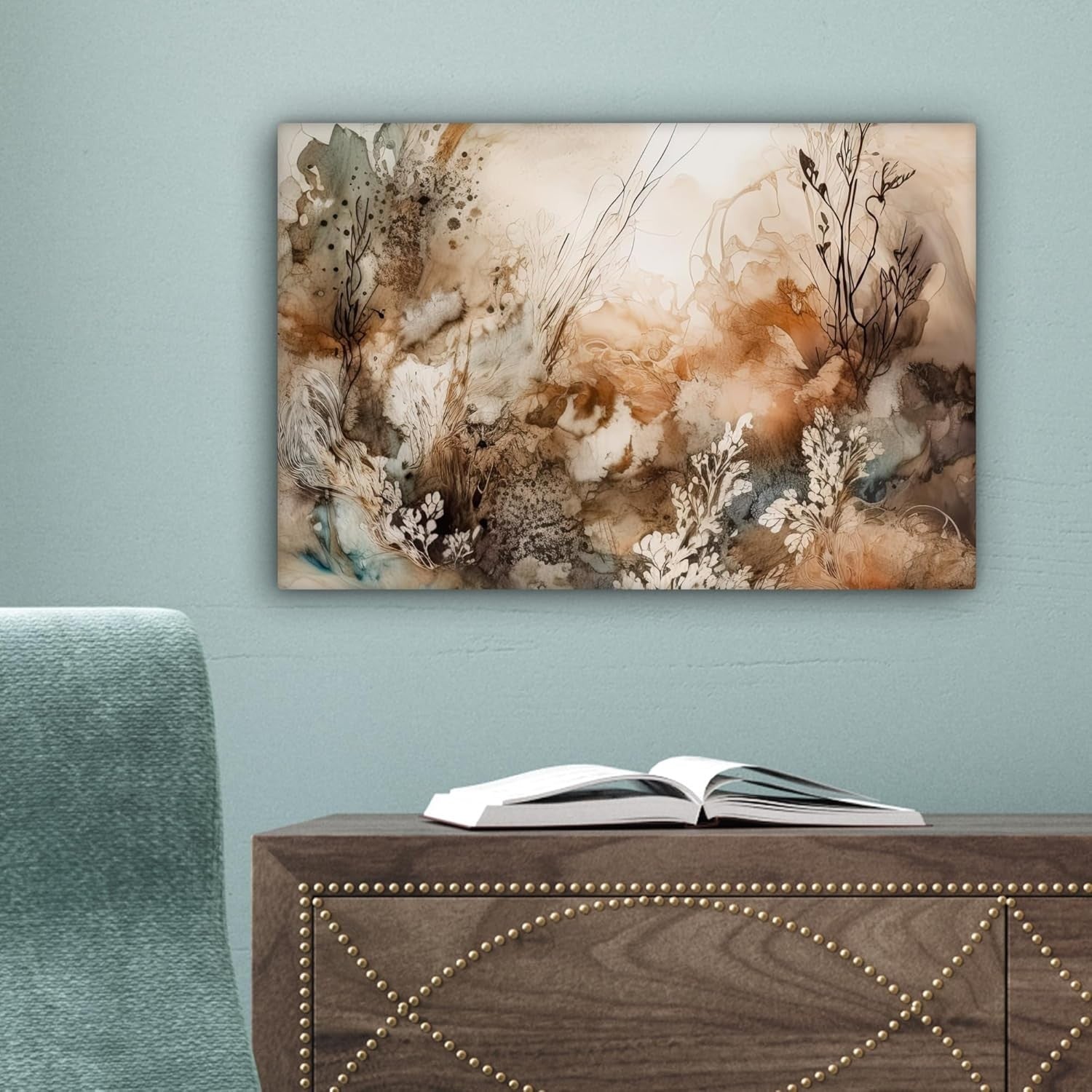 Abstract Floral Canvas Wall Art 30x20cm Beige Nature Print
