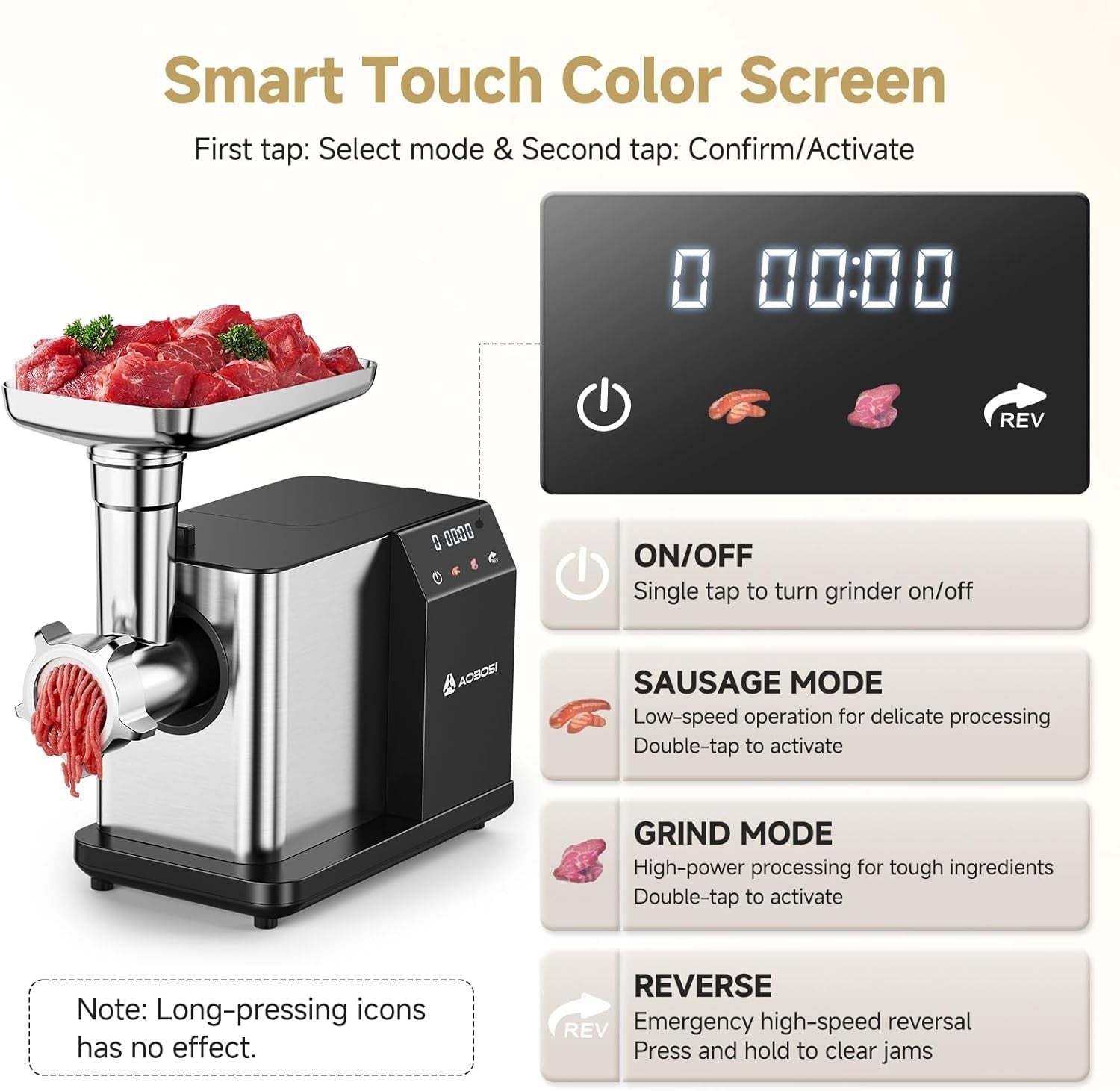 3000W Electric Meat Grinder LCD Display Sausage Maker Food Mincer Steel