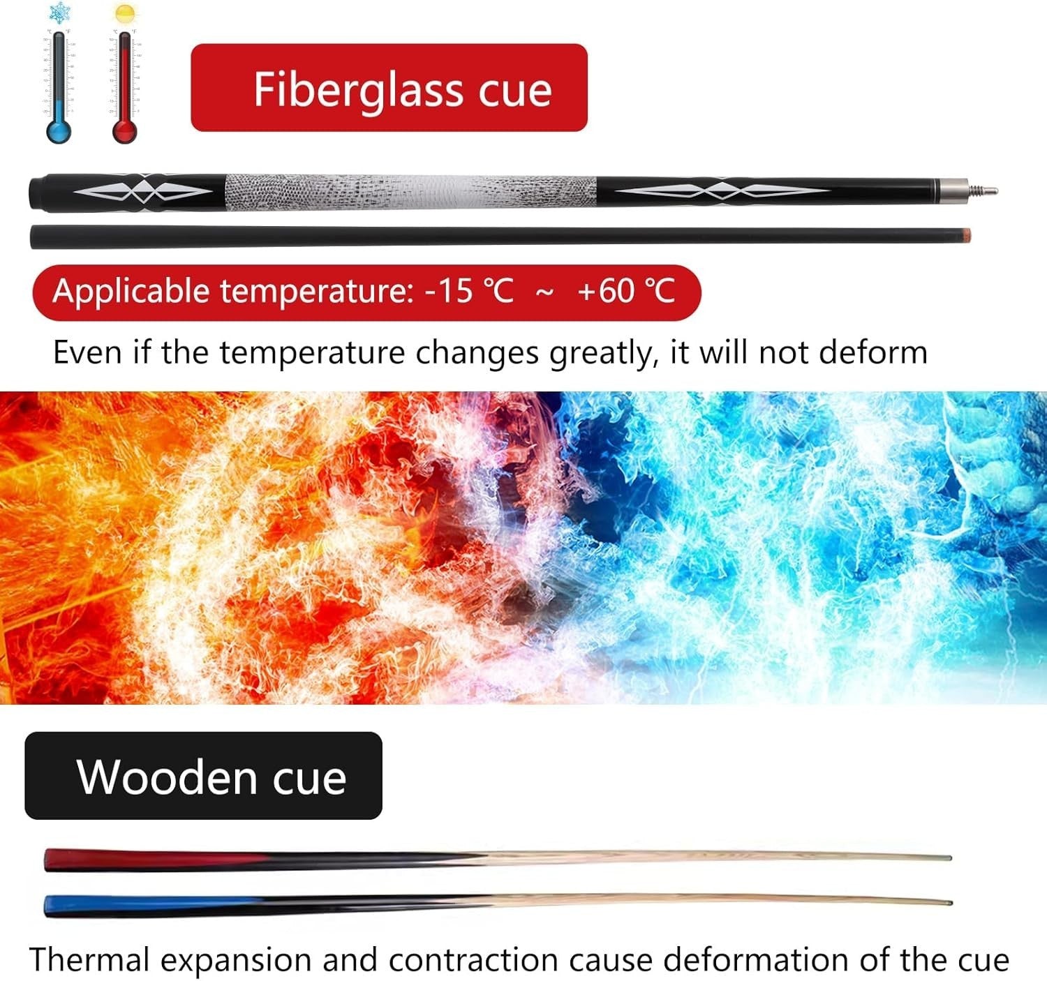 3 Pack 58in Pool Cues Fiberglass Graphite 19–21oz 13mm Tip Set