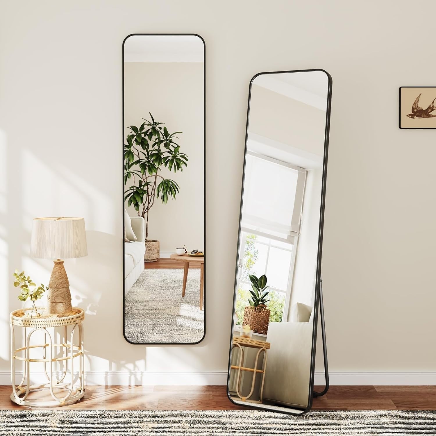Full Length Rectangular Floor Mirror 150x40cm, Rounded Corners, Freestanding