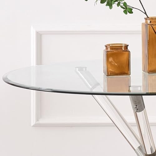 Round Glass Dining Table 100cm Silver Acrylic Legs Modern Kitchen Table